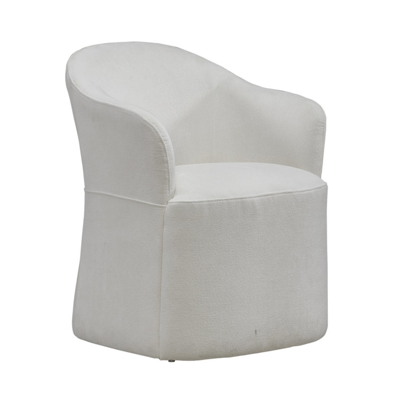 Faouzi Upholstered Dining Chair w/ Casters, Ivory
