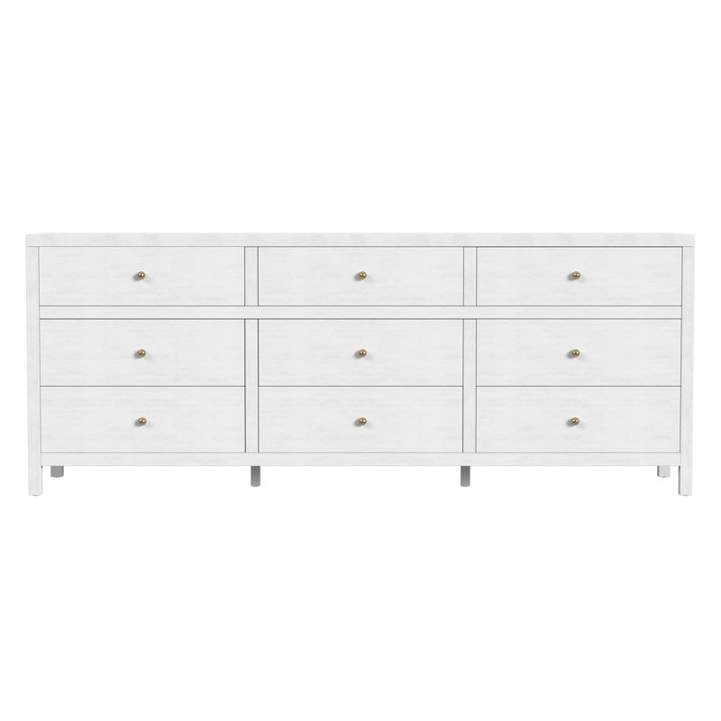 Commode 9 tiroirs rectangulaire en bois l 84 po Celine, Blanc texturé