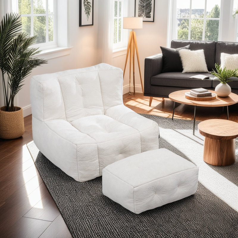 Fauteuil à billes surdimensionné, fauteuil paresseux avec mousse à mémoire de forme et repose-pieds - velours Mosha de 38,5 po, mousse écrasée haute densité, support et lavable