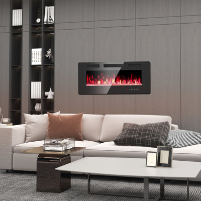 Foyer électrique encastré et mural, 750 W / 1500 W, télécommande avec minuterie, flamme réglable