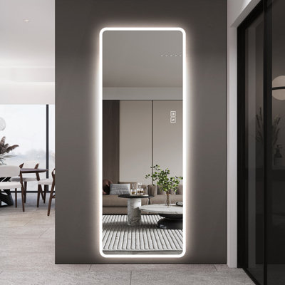 Miroir à DEL pleine longueur avec lumières, miroir mural complet de 63 po x 24 po, éclairage à intensité variable et 3 couleurs, antibuée, incassable, fonction de mémoire, à brancher ou câblé, chambre à coucher