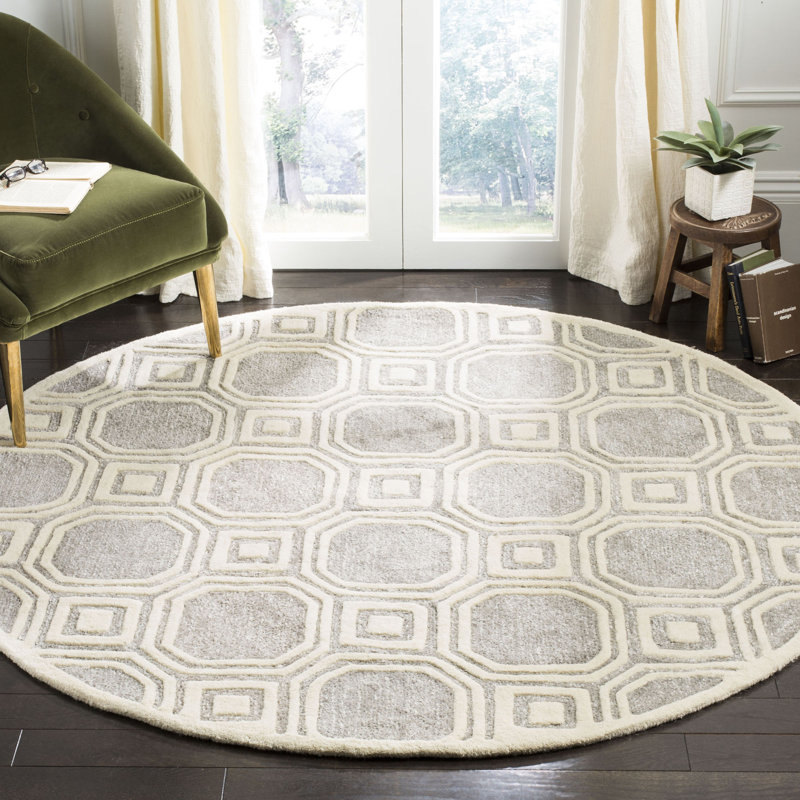 Trakia Hand Tufted Performance Geometric Rug, Round 6'