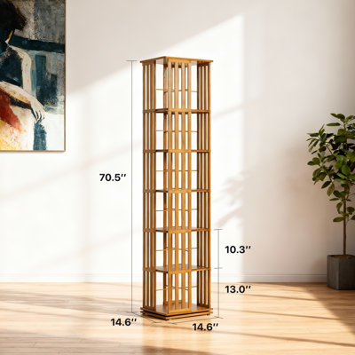 70.5" H x 14.6" W 6-Tier Bamboo Rotating Bookshelf, 360° Revolving Bookcase Corner Freestanding Storage Organizer