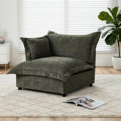 Plush Gray Upholstered Chenille Accent Chair with Oversized Cloud Cushions