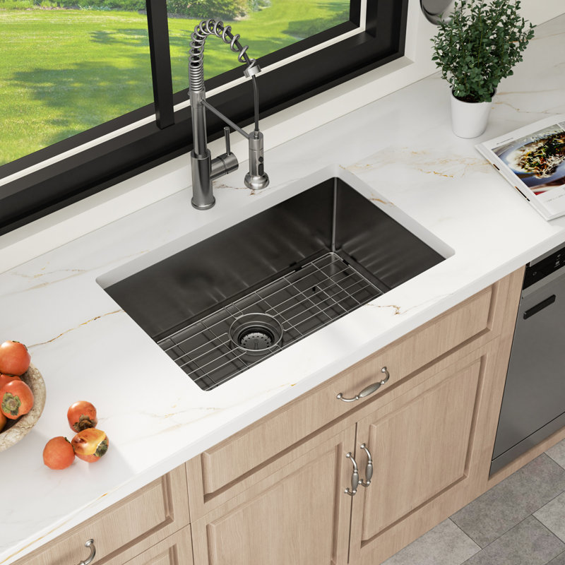  30" L X 18" W  Single Bowl 16 Gauge Stainless Steel Undermount Kitchen Sink with Bottom Grid, 10" H x 30" L x 18" W