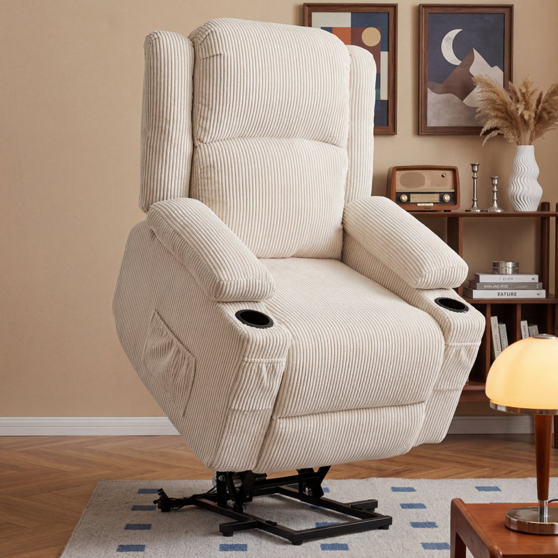 38.5'' Wide Power Lift Recliner Chair with Heat and 8-Point Massage, 400 lb. Capacity, USB & Type-C Charging, Cup Holders and Storage Pockets
