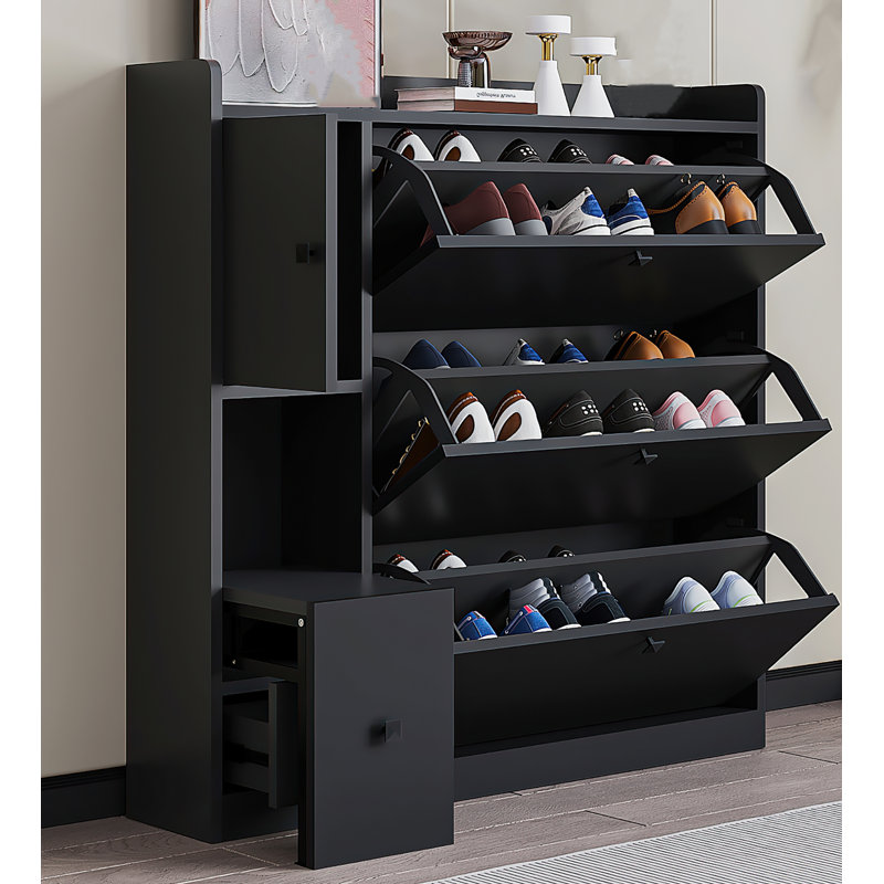 24 Pair Flip Down Shoe Storage, Black
