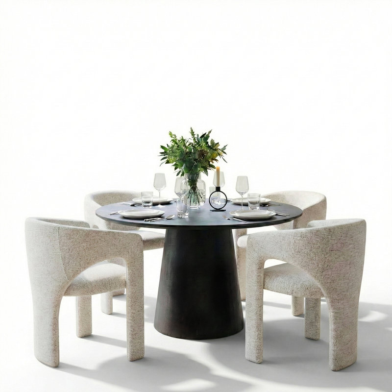 47"-83" Extendable Oval Dining Table Set With Upholstered Boucle Chairs, 3-In-1 Expandable Modern Dining Set