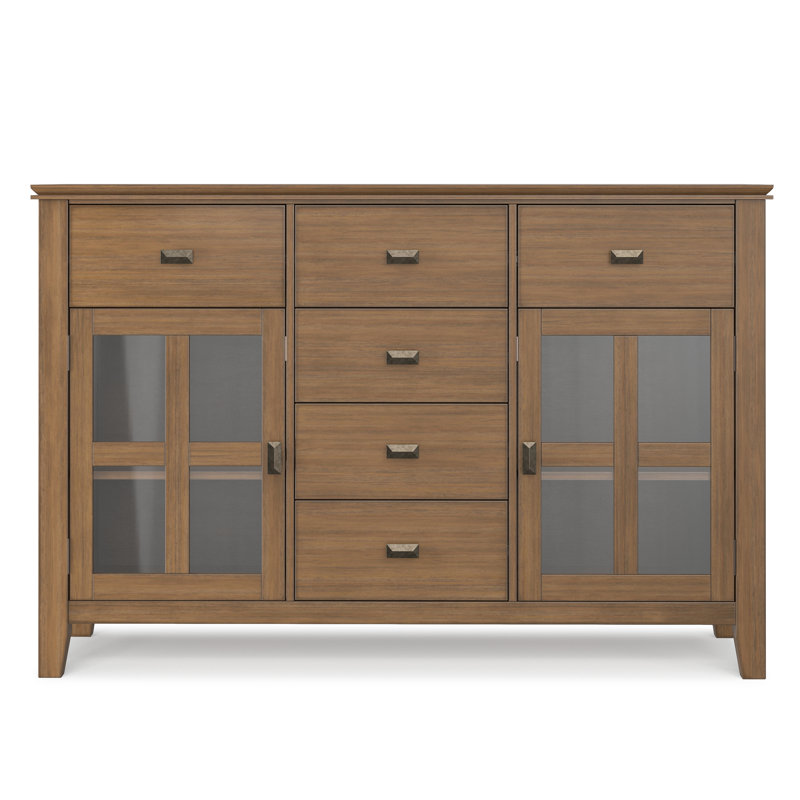 Artisan 54"W Solid Wood 2-Door Sideboard Buffet With 6 Drawers And Adjustable Shelves, Rustic Natural Aged Brown