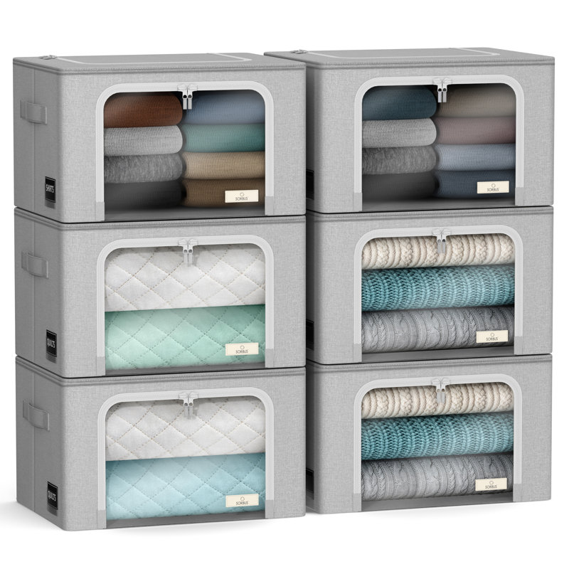 Sorbus Stackable Storage Bins, Fabric Organizer Bags with Window and Handles for Kids and Adults, 6Pk, Gray, Gray
