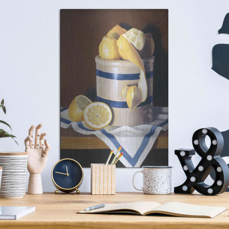 «Blue Stripes Lemons» par Cecile Baird, H 16 po x l 12 po