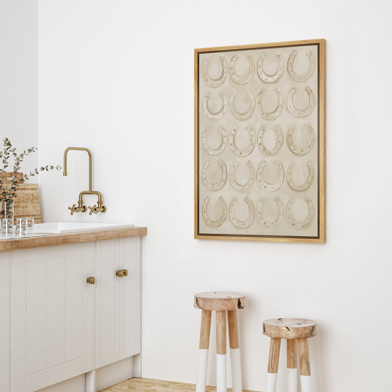 «Neutral Western Horseshoe Motif Luck Symbole», reproduction d'art sur toile encadrée, H 36 po x l 24 po x P 1,5 po, Crème