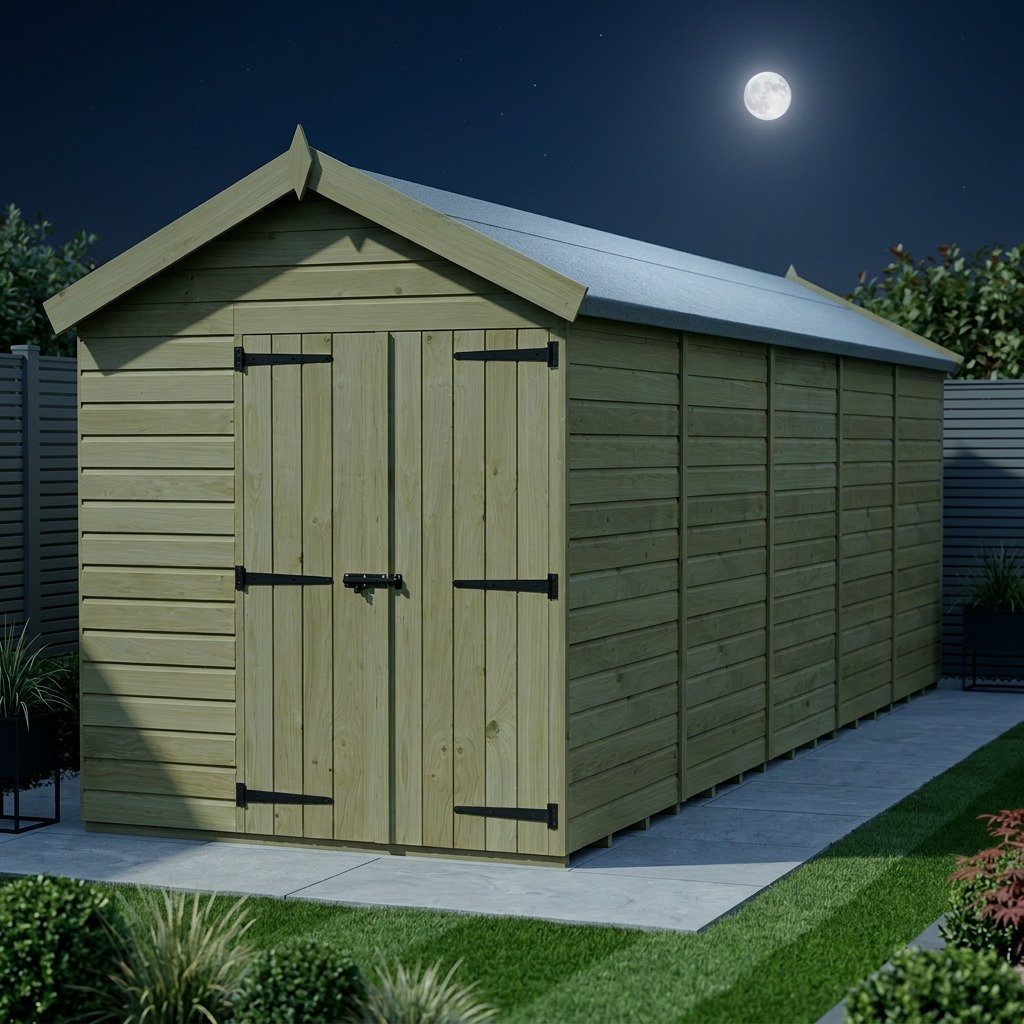 Total Sheds 7ft x 19ft Apex Garden Shed - Double Door - No Windows - Pressure Treated Timber - UK Manufactured