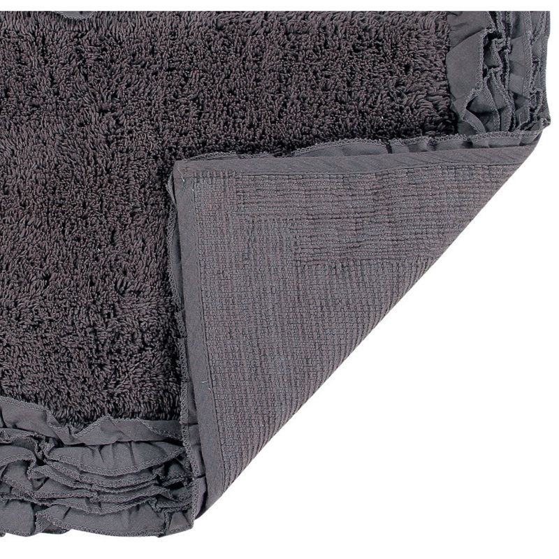 Ensemble de tapis pour salle de bain 100% coton 1775 g / m² 3 pièces Courson, certifié OEKO-TEX®, envers en latex antidérapant, motif de volants touffetés moelleux, super absorbant, tapis de salle de bain lavables à la machine, gris