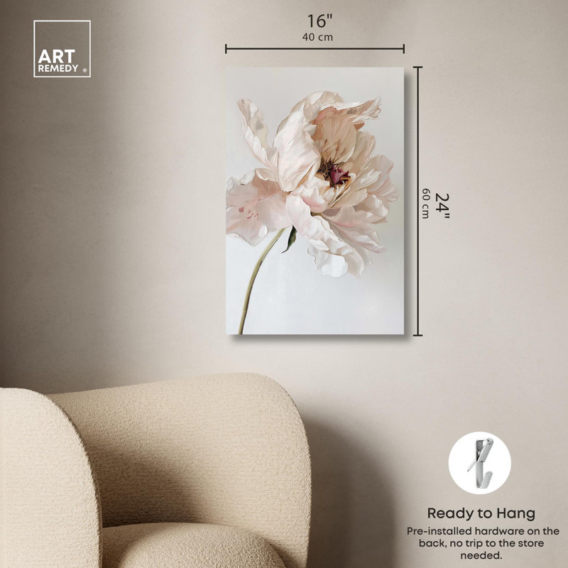 Large Beige and White Floral Canvas Wall Art