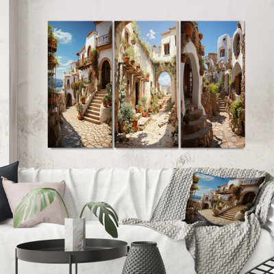 "Espagne village andalou", 3 pièces sur toile