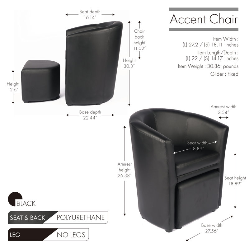 Fauteuil demi-tonneau avec repose-pieds Babumba, Noir