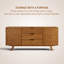 Buffet 71 po en bois massif avec portes géométriques sculptées en 3D, 2 portes, 3 tiroirs, tablettes réglables, design Mid-Century moderne, assemblage facile, chêne rustique-1101240940
