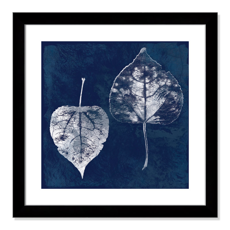 Impression sur cadre Cyanorphe Aspen Leaves, Encadrement avec passe-partout noir, H 25 po x l 25 po x P 1,25 po