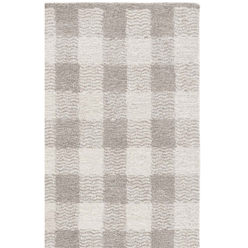 Tapis gris / ivoire en laine / coton / fibre touffeté à la main genre 801, Rectangle 3 pi x 5 pi