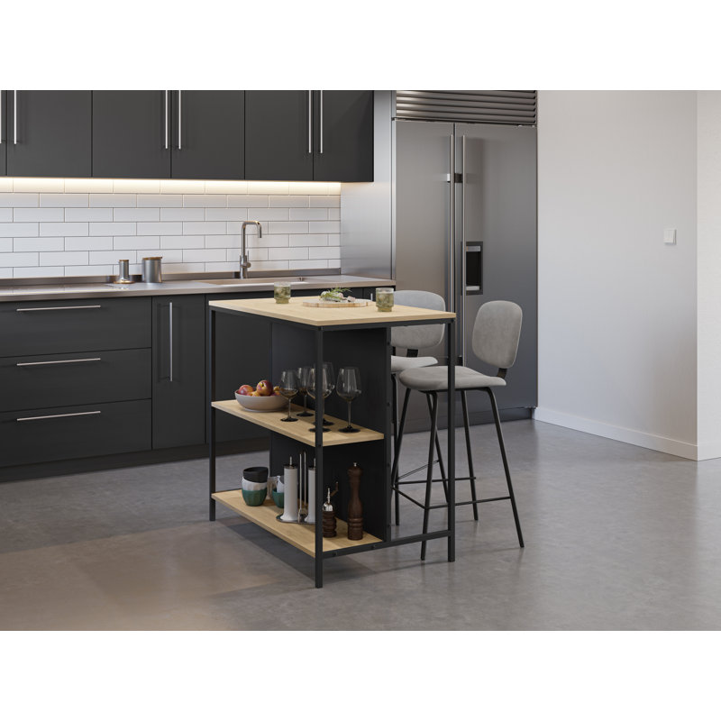 Cuaron Rectangular Bar Cabinet with Open Shelves, Saphire Oak/Silky Black/Saphire Oak