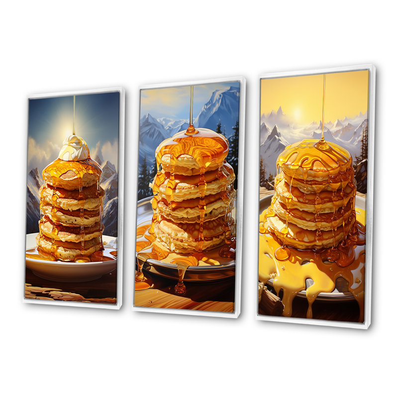 3 pièces sur toile - Pancake Peaks, H 40 po x l 60 po, Cadre flottant blanc