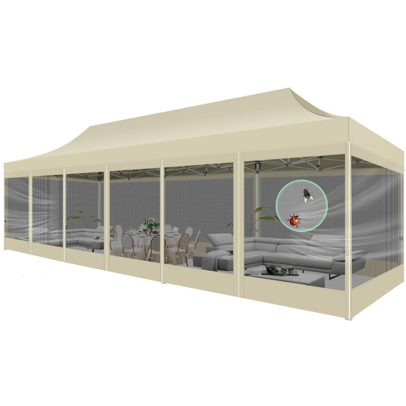 10x30 Pop up Canopy Tent with Sidewalls, Heavy Duty Easy Set up, Khaki