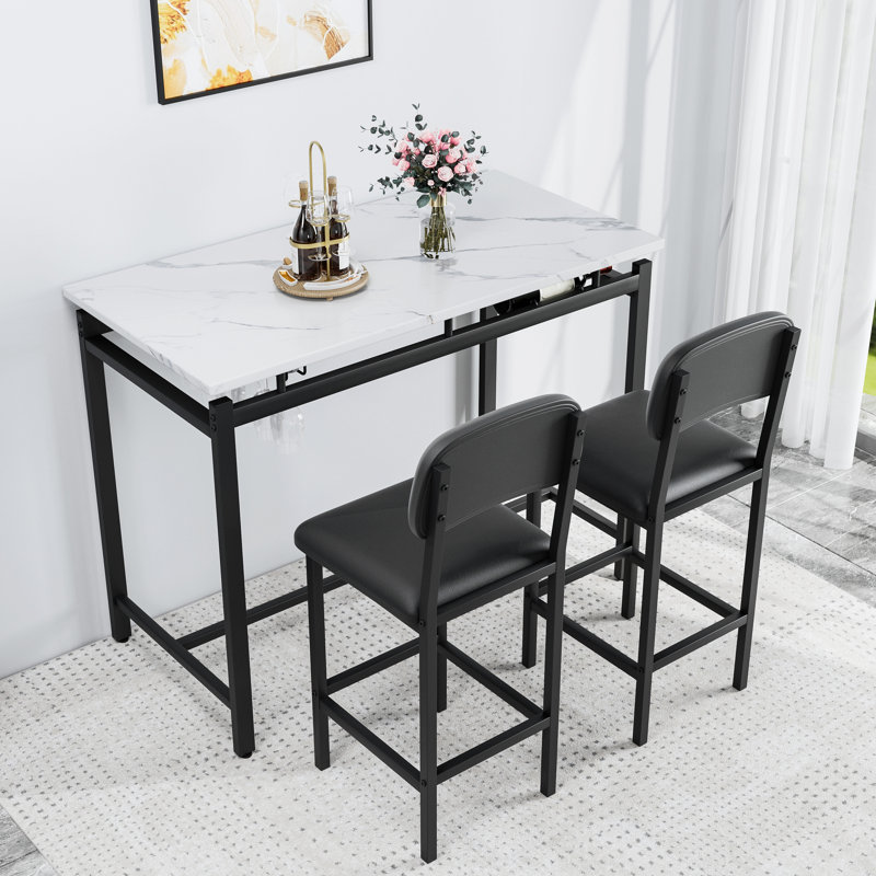 Ensemble de table de cuisine, table de salle à manger et chaises pour 2, ensemble de table de salle à manger 3 pièces avec 2 chaises rembourrées, ensemble de table de salle à manger de bar pour petits espaces, appartement, petit-déjeuner, pub, noir rustique