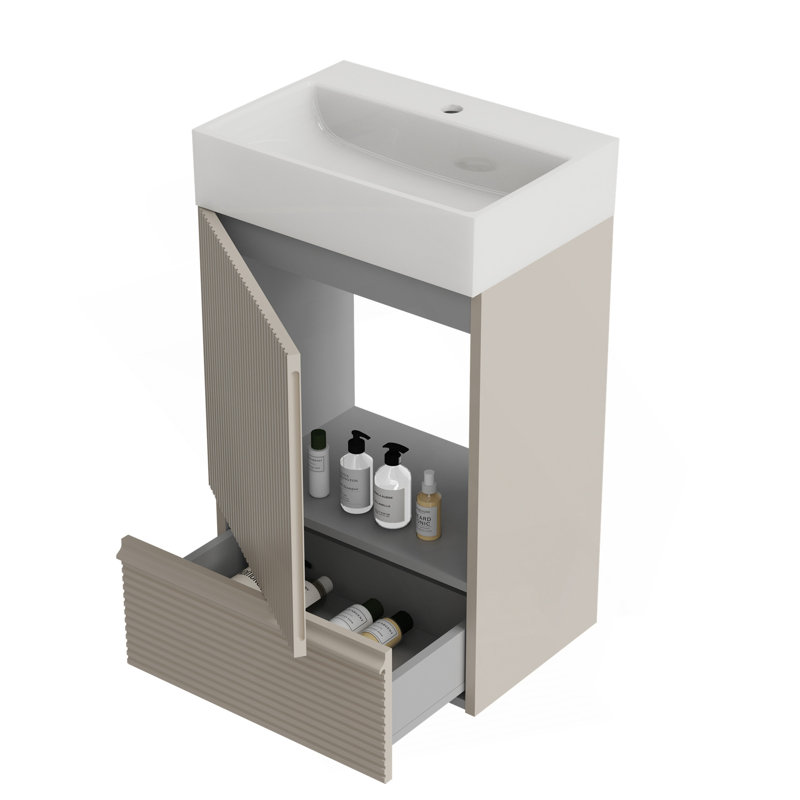 Meuble-lavabo sur pied rayé en cachemire gris SANS lavabo, armoire de salle de bain autoportante pour salle de bain moderne, KD