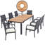  Table de salle à manger 9 pièces et chaises en rotin avec trou pour parasol de 1,9 po en bois d'acacia