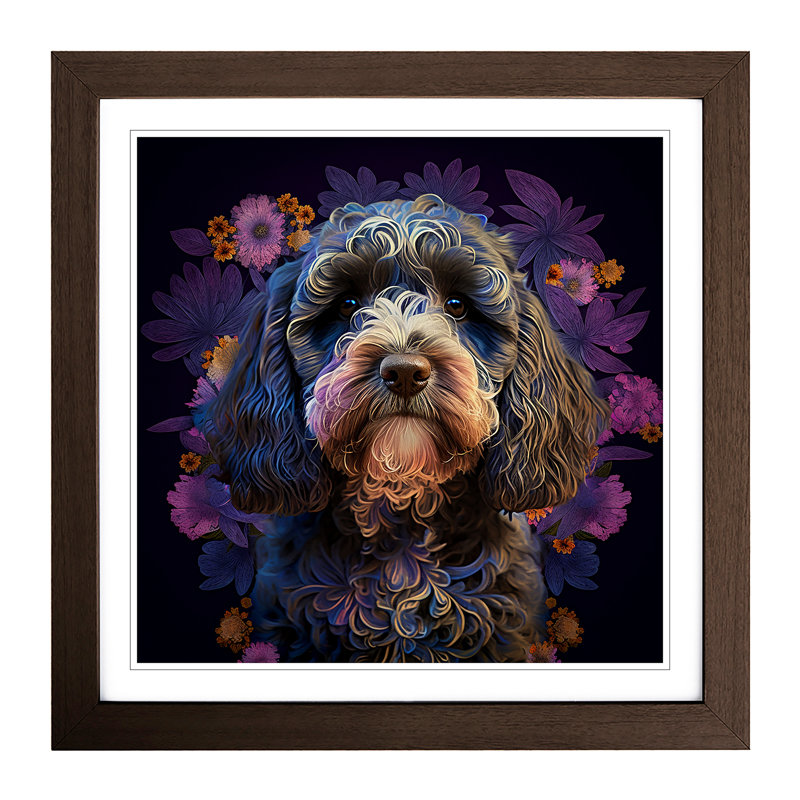Cockapoo Ornamental Art - Single Picture Frame Print on Wood, Walnut