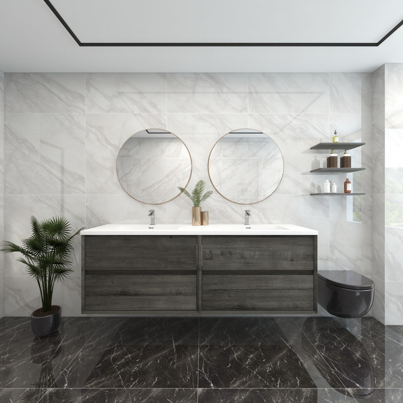 Meuble-lavabo double 72 po, Chêne fumé