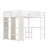 Queen Size Metal Loft Bed Frame with Built-in Wardrobe, Desk & Storage Shelves, White Wood Grain, Space-Saving Design