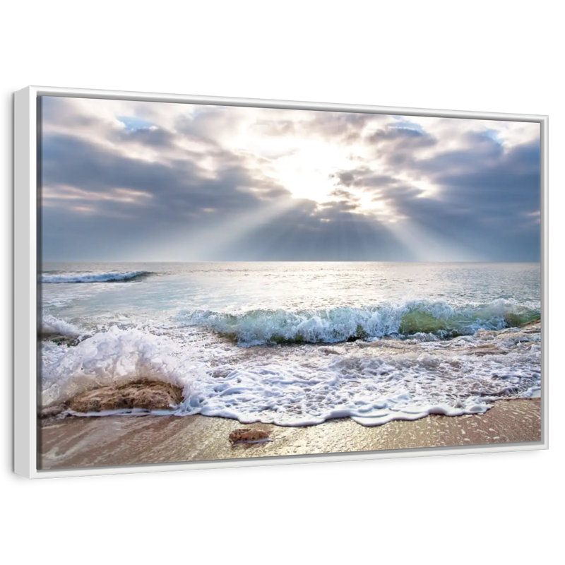Océan au lever du soleil, Cadre flottant blanc, 31 po x 21 po