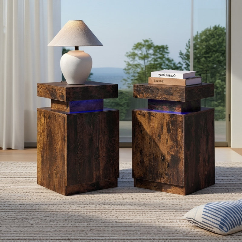 Table de chevet, ensemble de 2, table de chevet en bois avec lumières DEL, table de chevet moderne avec armoire de rangement pour la chambre à coucher