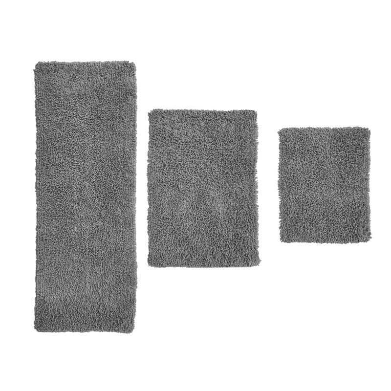 Hearon Rectangle 100% Cotton Non-Slip 3 piece Bath Rug Set, Gray