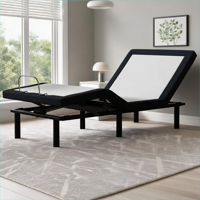 Base de lit en métal réglable blanc zéro dégagement, taille simple extra-longue avec massage intégré et charge USB