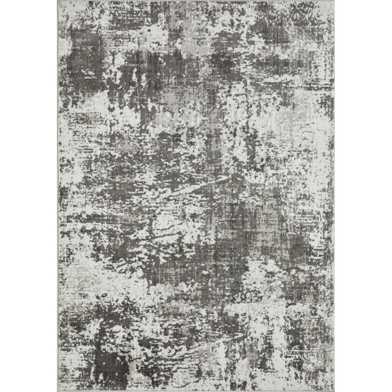 Tapis abstrait gris en polypropylène tissé à la main Siante, Rectangle 6 pi 7 po x 9 pi 2 po