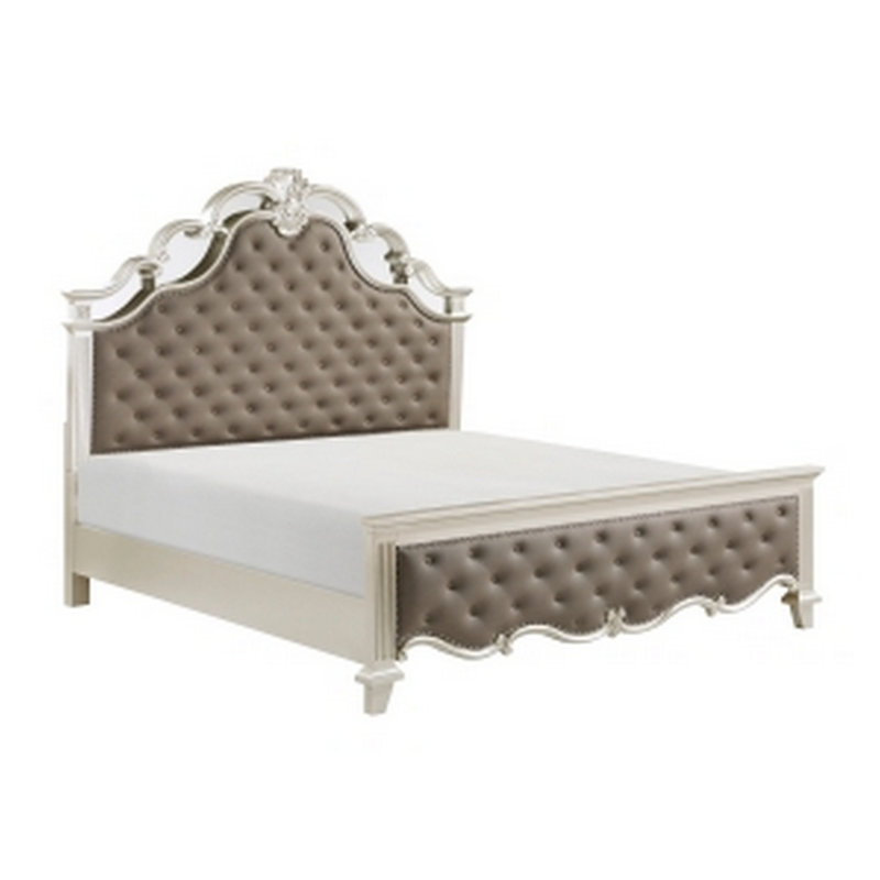 Lit festonné en cuir Jeleah Vegan, Grand