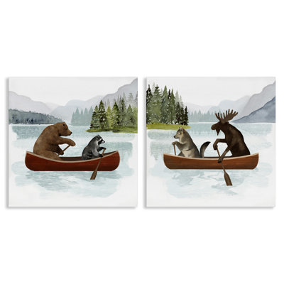 " Woodland Animals On Canoes " by Victoria Barnes 2 - Pieces