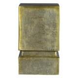 Cast Metal Block End Table In Dark Brass Finish