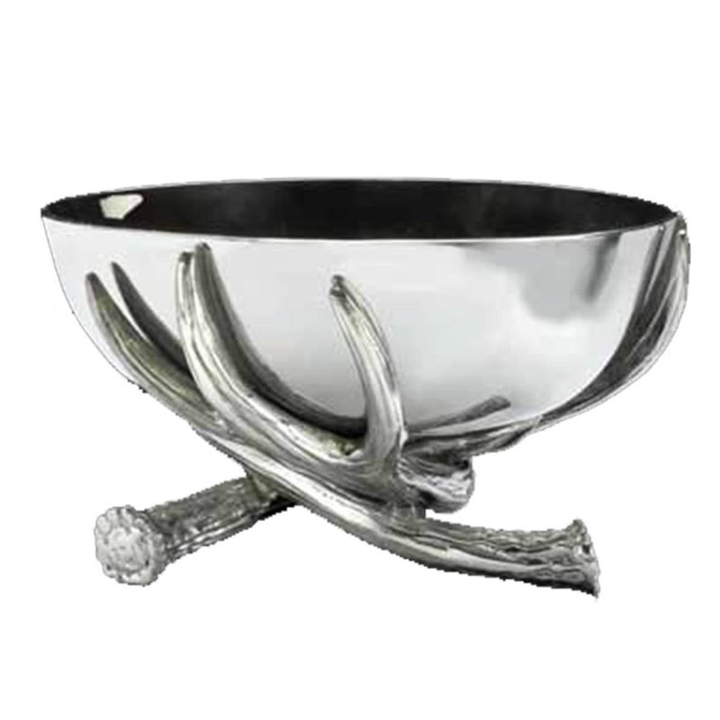 Rustic Aluminum Antler Pedestal Serving Bowl, 10.5" Diameter