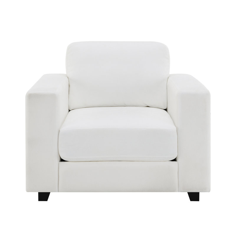 Evelyn Accent Chair With Wide Arms Chenille Fabric Modern Chair, Ivory