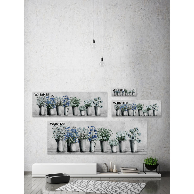Tulipes et bleus - Peinture sur toile, H 5 po x l 15 po x P 1,5 po