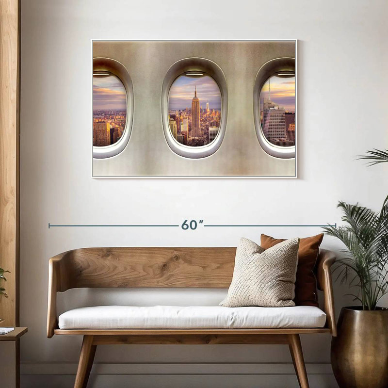 Fenêtres rétro pour avion, Cadre flottant blanc, 43 po x 29 po