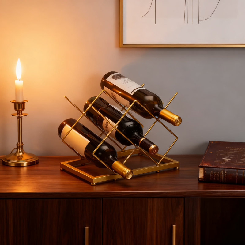 Support à vin de table pour 5 bouteilles, porte-bouteilles de comptoir autoportant à motif géométrique pour le rangement de la cuisine, du bar ou de la salle à manger