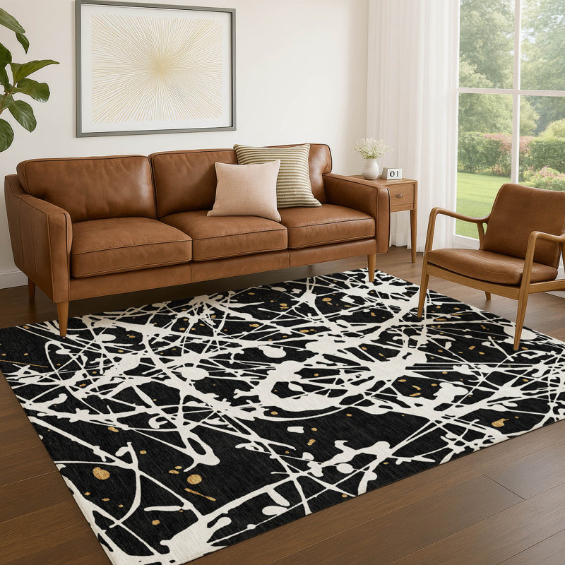 Machine Washable Indoor/Outdoor Chantille ACN2597 Abstract Rug, 9' x 12', Black