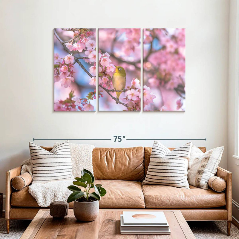 Oiseau chanteur sakura brun, H 36 po x l 57 po