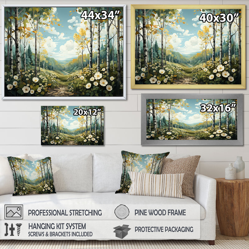 Birch Woods Silent Woods IV sur toile, H 34 po x l 44 po x P 1,5 po, Encadrement doré