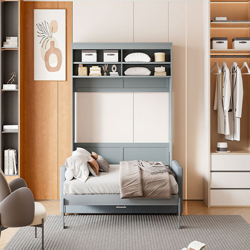 Lit escamotable polyvalent avec canapé pour optimiser l'espace et le confort, gris